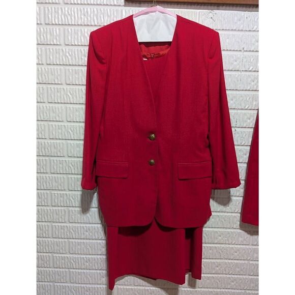 Jacqueline Ferrar Women's Red Solid Dress Skirt Jacket Ensemble 3-Piece Set Size - Picture 8 of 11